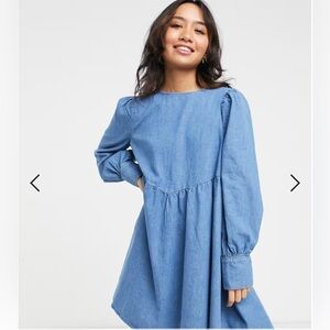 ASOS Petite Blue Denim Bow Tie Dress